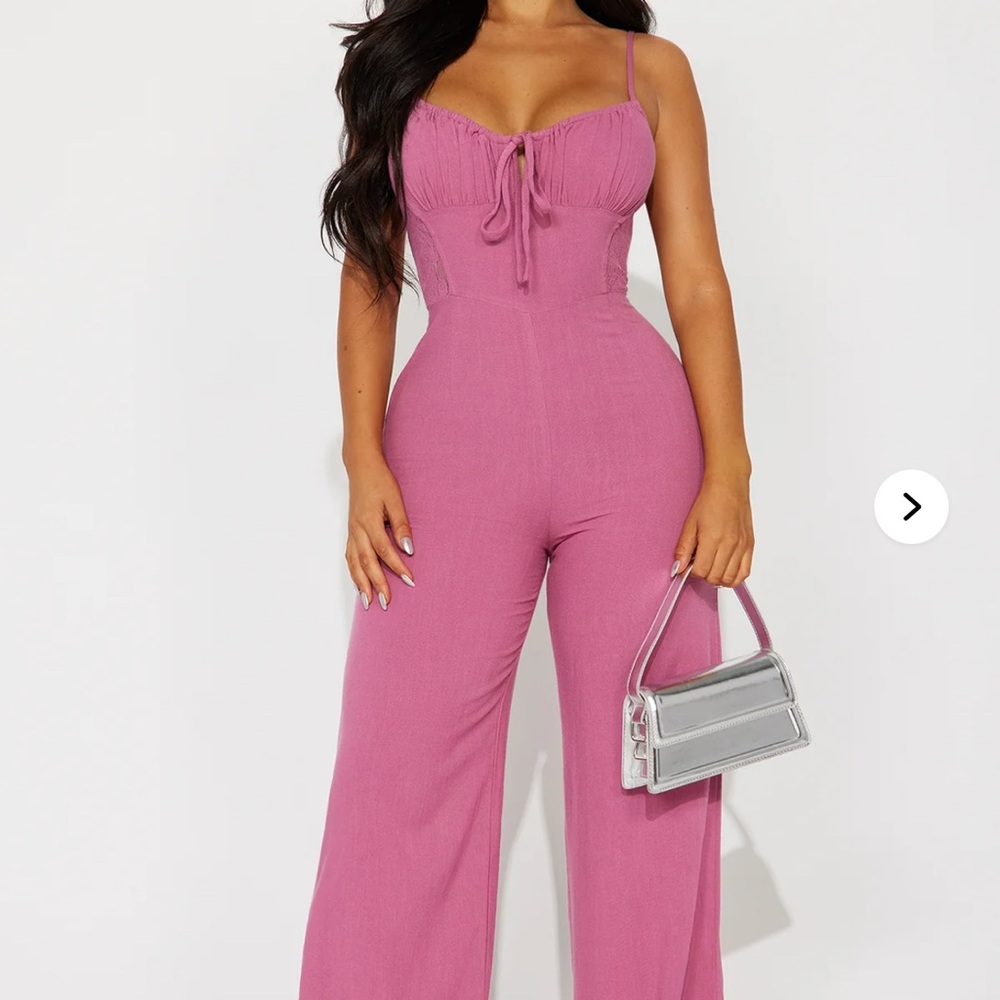 Fashion Nova Pink Jumpsuit with Adjustable Spaghetti Straps and Wide-Leg Design